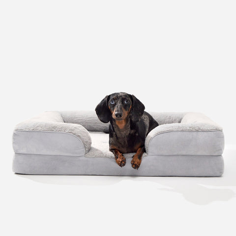 Light Gray Doxie Cloud Bed with a mini dachshund inside
