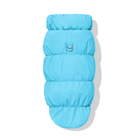 Aqua dachshund fleece puffer jacket with leash D-ring
