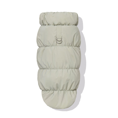 Beige dachshund fleece puffer jacket with leash D-ring