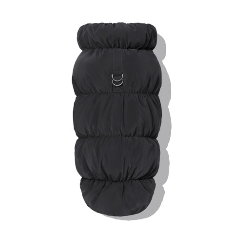Black dachshund fleece puffer jacket with leash D-ring