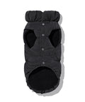 Black dachshund puffer underside showing fleece lining and snap closure