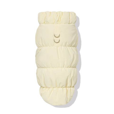 Cream dachshund fleece puffer jacket with leash D-ring