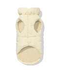 Cream dachshund puffer underside showing fleece lining and snap closure