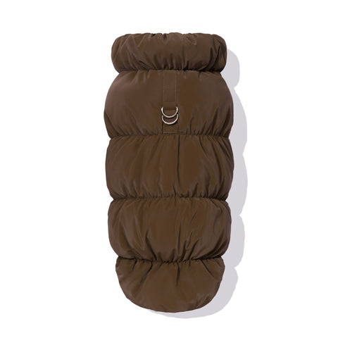 Espresso dachshund fleece puffer jacket with leash D-ring