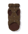 Espresso dachshund puffer underside showing fleece lining and snap closure