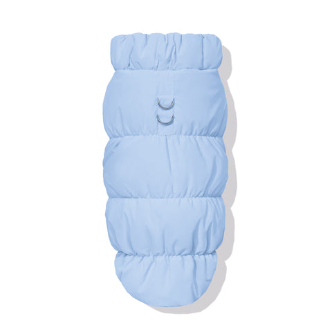 Light Blue dachshund fleece puffer jacket with leash D-ring