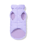 Light Purple dachshund puffer underside showing fleece lining and snap closure