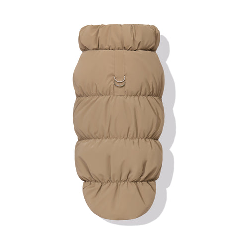 Mocha dachshund fleece puffer jacket with leash D-ring