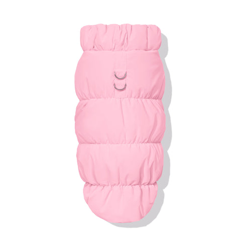 Pink dachshund fleece puffer jacket with leash D-ring