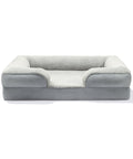 Light Gray Doxie Cloud Bed, front view showing the low open front and bolster walls