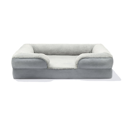 Light Gray Doxie Cloud Bed, front view showing the low open front and bolster walls