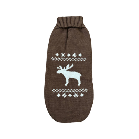 Brown moose-print dog sweater for dachshunds — Doxie Warehouse