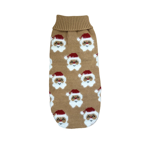 Brown Santa dachshund sweater in brown knit with Santa pattern