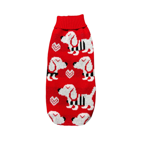 Red dachshund-print dog sweater for dachshunds — Doxie Warehouse