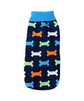 Dog Bones dachshund sweater in navy with colorful bone pattern