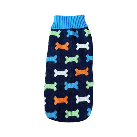 Blue dog-bone-print sweater for dachshunds — Doxie Warehouse