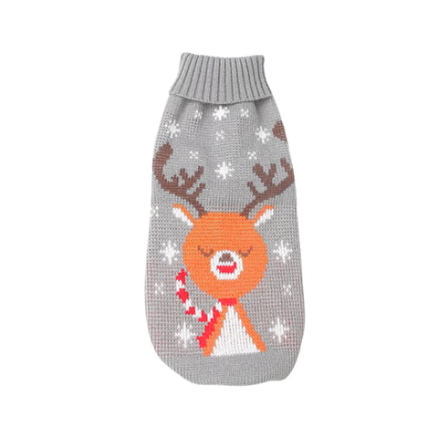 Gray Reindeer dachshund sweater in gray knit with reindeer pattern