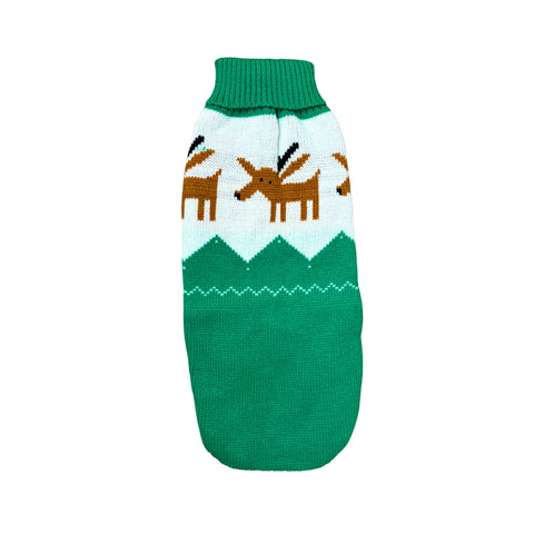 Green Reindeer dachshund sweater in green knit with reindeer pattern