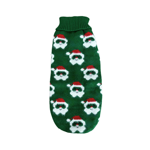 Green Santa dachshund sweater in green knit with Santa pattern