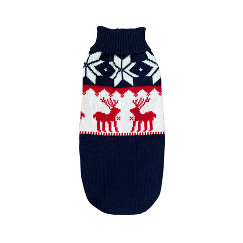 Navy Reindeer dachshund sweater in navy knit with reindeer pattern