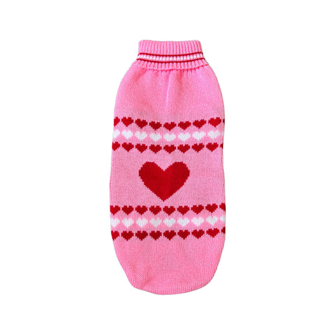 Pink heart-print dog sweater for dachshunds — Doxie Warehouse