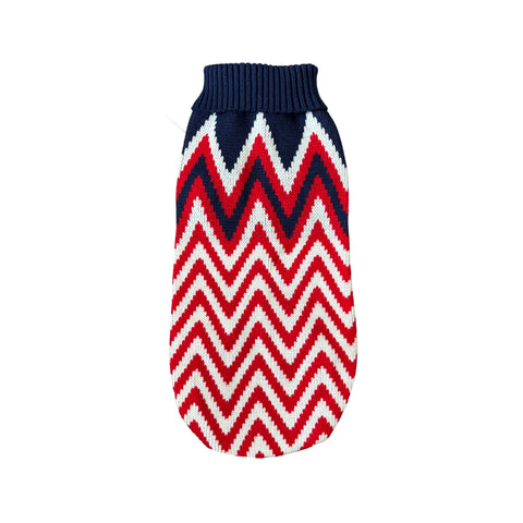 Red and blue chevron dog sweater for dachshunds — Doxie Warehouse