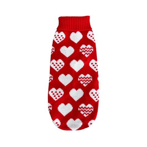 Red heart-print dog sweater for dachshunds — Doxie Warehouse