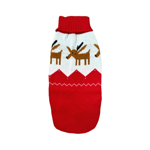 Red Reindeer dachshund sweater in red knit with reindeer pattern