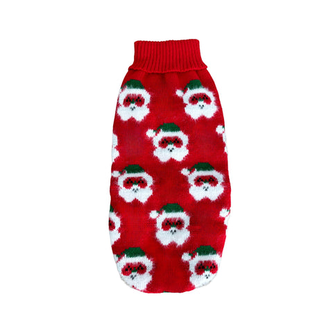 Red Santa dachshund sweater in red knit with Santa pattern
