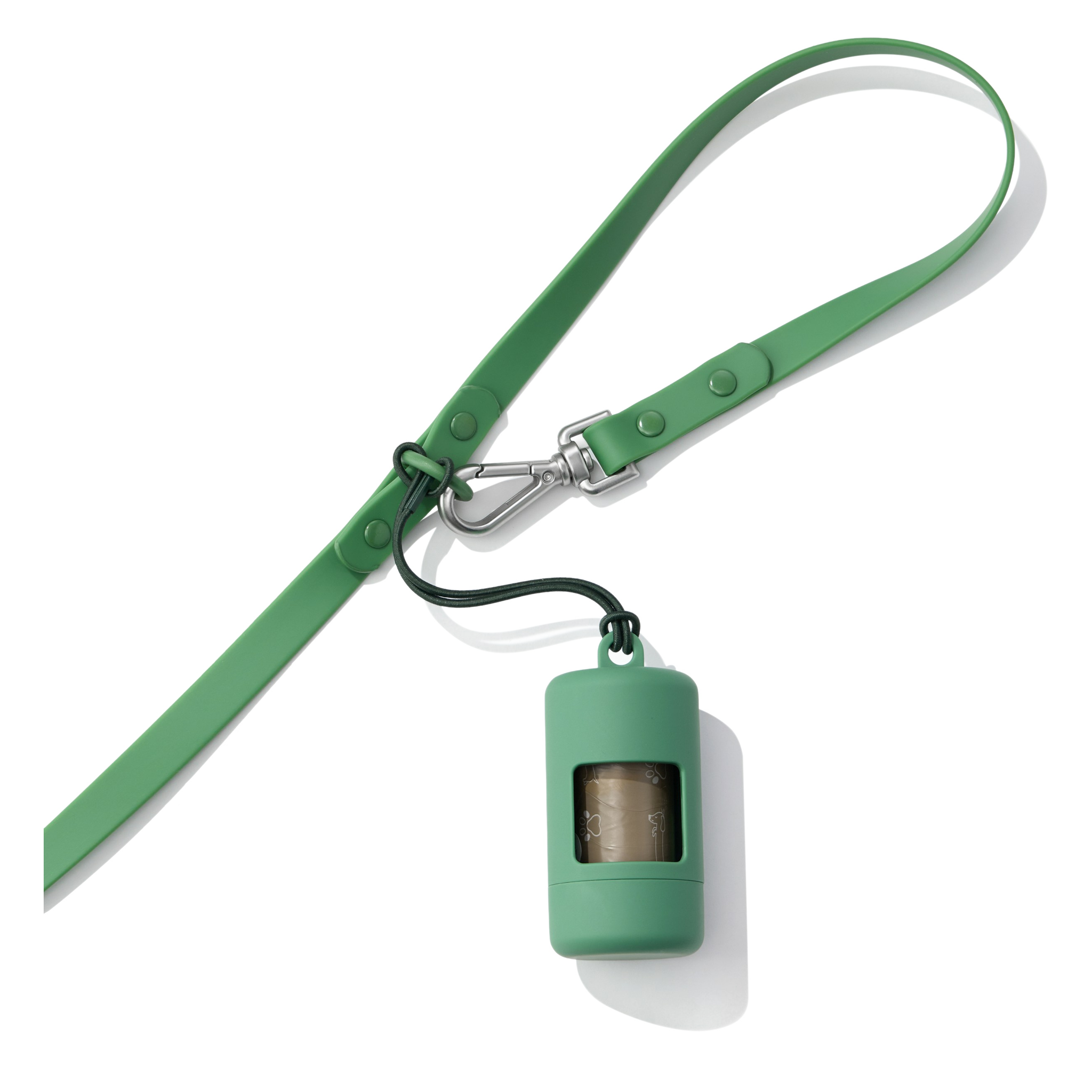 Doxie poop bag holder clipped to leash